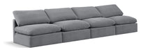 Meridian Furniture - Indulge 140" Grey Velvet Upholstered 4pc. Armless Sofa - 147Grey-S4 - GreatFurnitureDeal