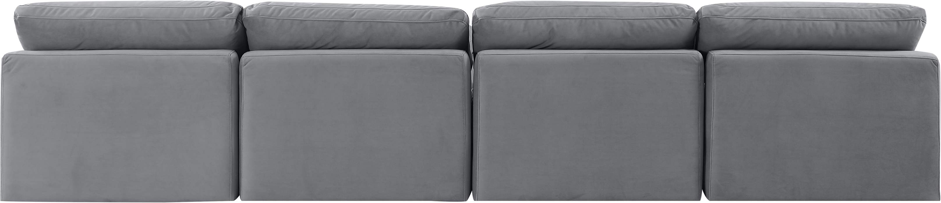 Meridian Furniture - Indulge 140" Grey Velvet Upholstered 4pc. Armless Sofa - 147Grey-S4 - GreatFurnitureDeal