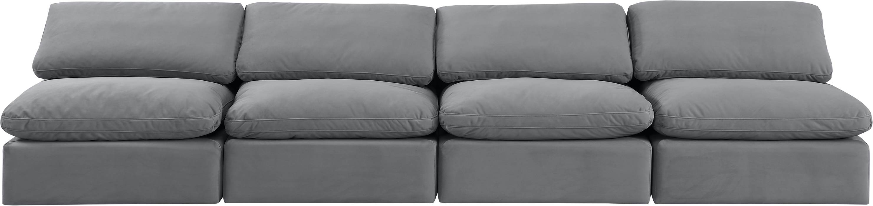Meridian Furniture - Indulge 140" Grey Velvet Upholstered 4pc. Armless Sofa - 147Grey-S4 - GreatFurnitureDeal