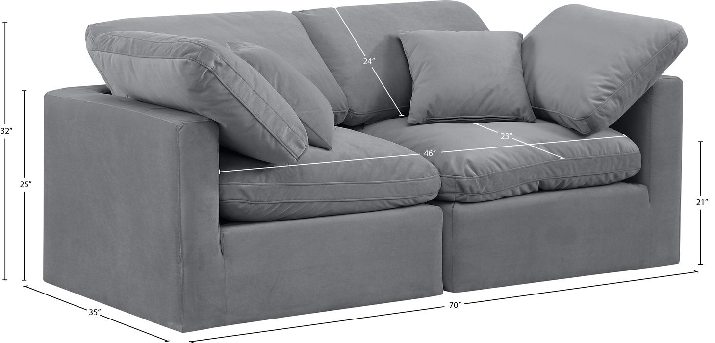 Meridian Furniture - Indulge 70" Grey Velvet Upholstered 2pc. Loveseat - 147Grey-S70 - GreatFurnitureDeal