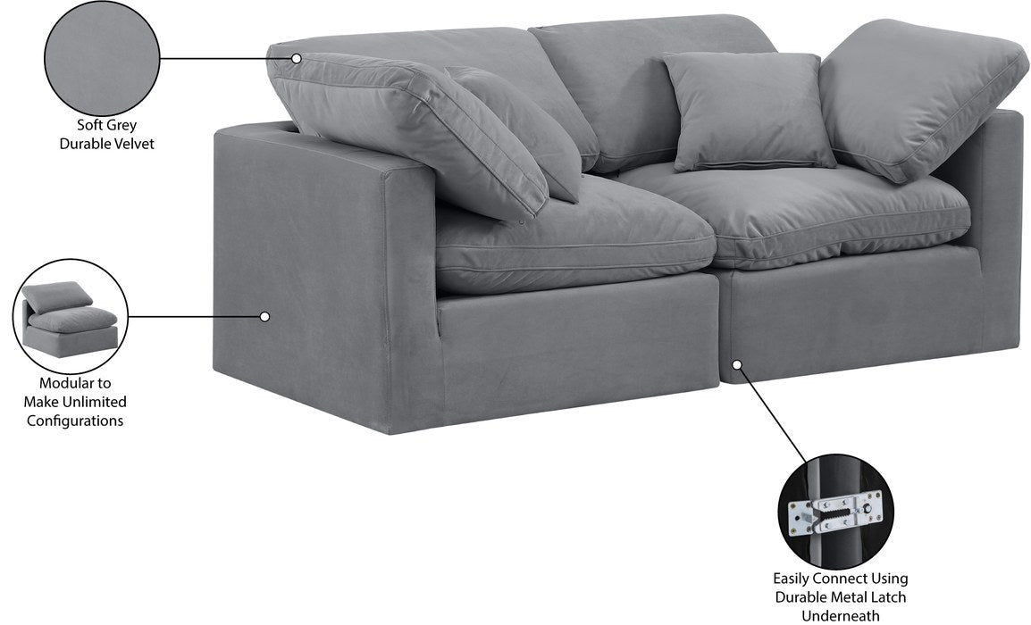 Meridian Furniture - Indulge 70" Grey Velvet Upholstered 2pc. Loveseat - 147Grey-S70 - GreatFurnitureDeal