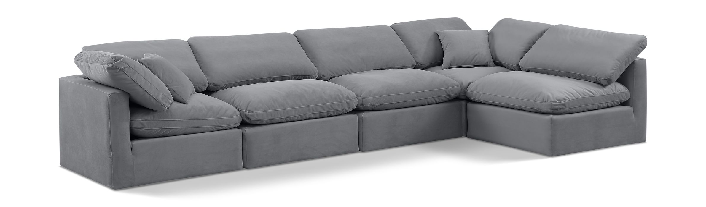 Meridian Furniture - Indulge 140" Grey Velvet Upholstered 5pc. Sectional - 147Grey-Sec5D - GreatFurnitureDeal
