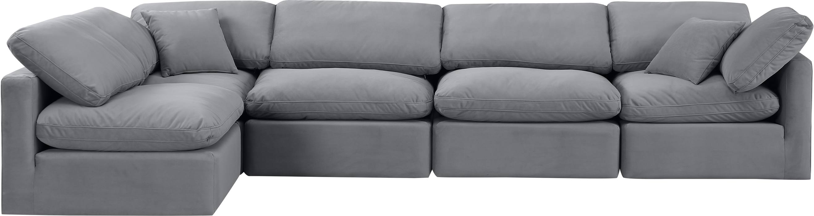Meridian Furniture - Indulge 140" Grey Velvet Upholstered 5pc. Sectional - 147Grey-Sec5D - GreatFurnitureDeal