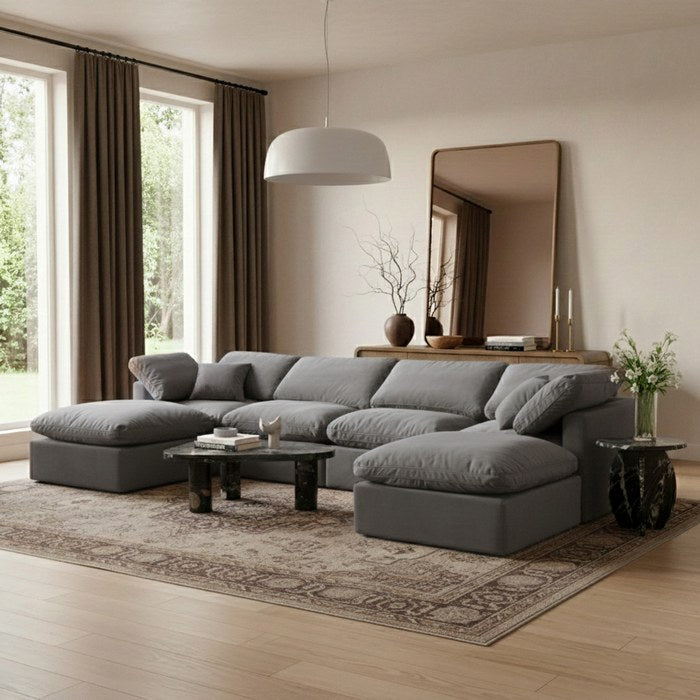 Meridian Furniture - Indulge 140" Grey Velvet Upholstered 6pc. Sectional - 147Grey-Sec6B - GreatFurnitureDeal