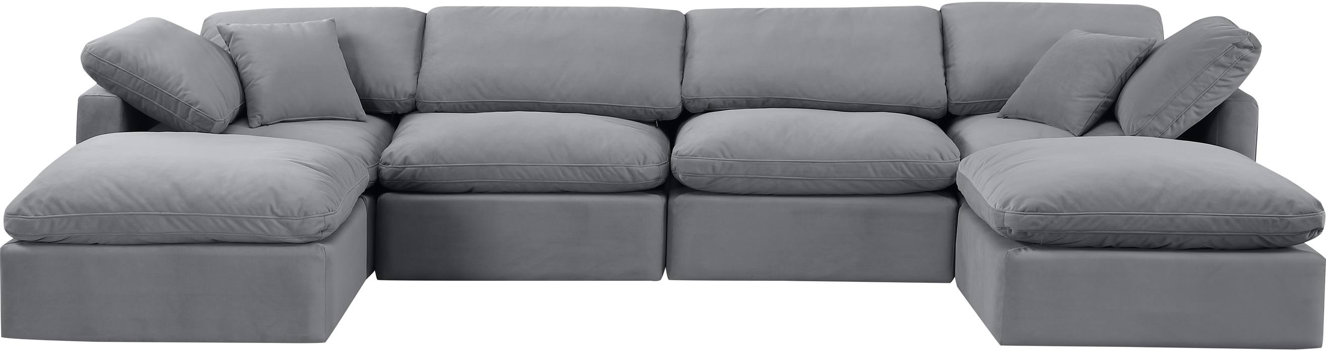 Meridian Furniture - Indulge 140" Grey Velvet Upholstered 6pc. Sectional - 147Grey-Sec6B - GreatFurnitureDeal