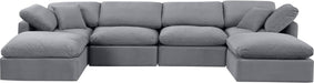Meridian Furniture - Indulge 140" Grey Velvet Upholstered 6pc. Sectional - 147Grey-Sec6B - GreatFurnitureDeal
