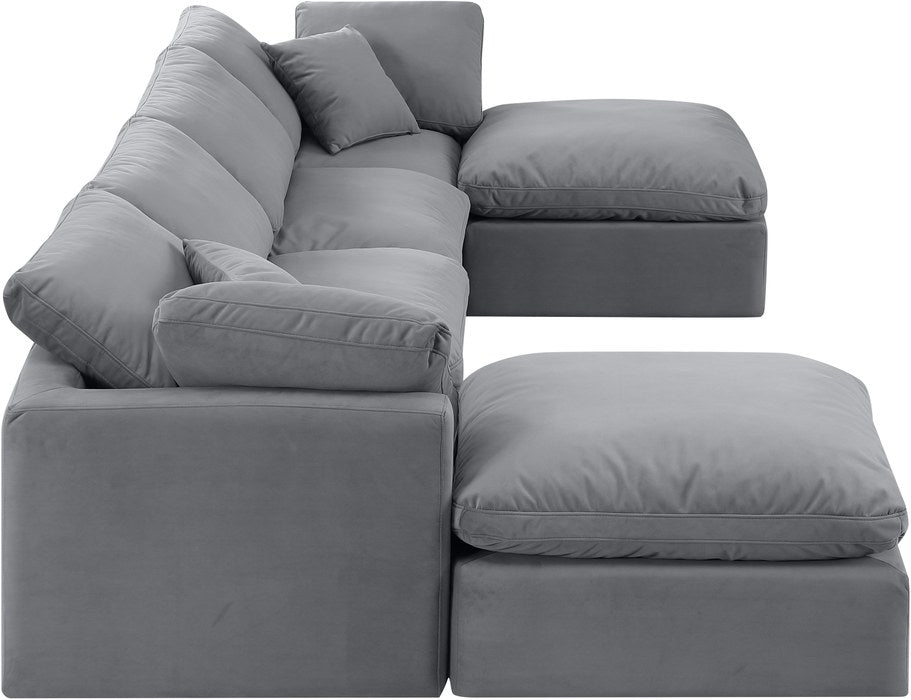 Meridian Furniture - Indulge 140" Grey Velvet Upholstered 6pc. Sectional - 147Grey-Sec6B - GreatFurnitureDeal