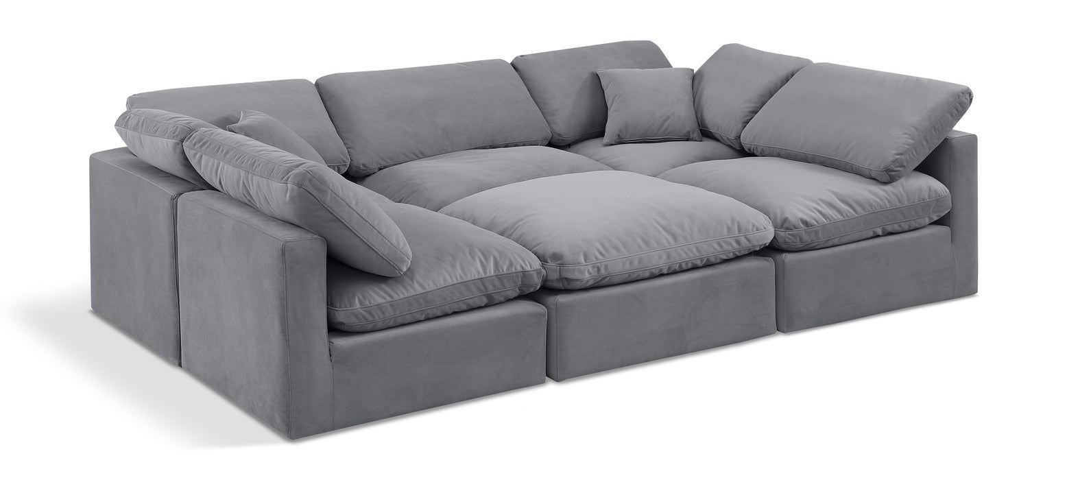 Meridian Furniture - Indulge 105" Grey Velvet Upholstered 6pc. Sectional - 147Grey-Sec6C - GreatFurnitureDeal