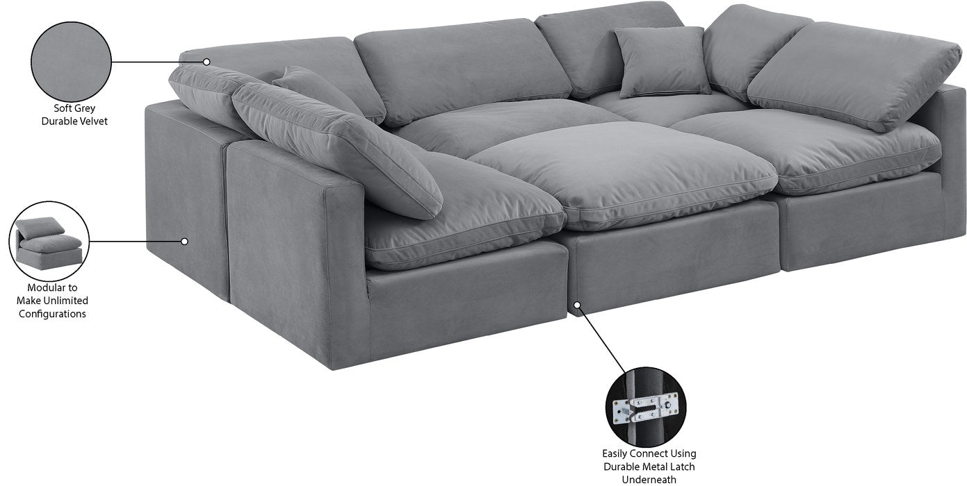 Meridian Furniture - Indulge 105" Grey Velvet Upholstered 6pc. Sectional - 147Grey-Sec6C - GreatFurnitureDeal