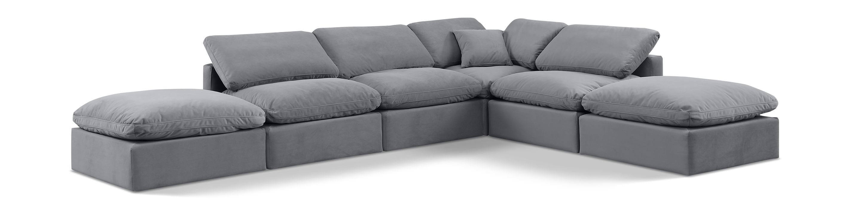 Meridian Furniture - Indulge 140" Grey Velvet Upholstered 6pc. Sectional - 147Grey-Sec6E - GreatFurnitureDeal