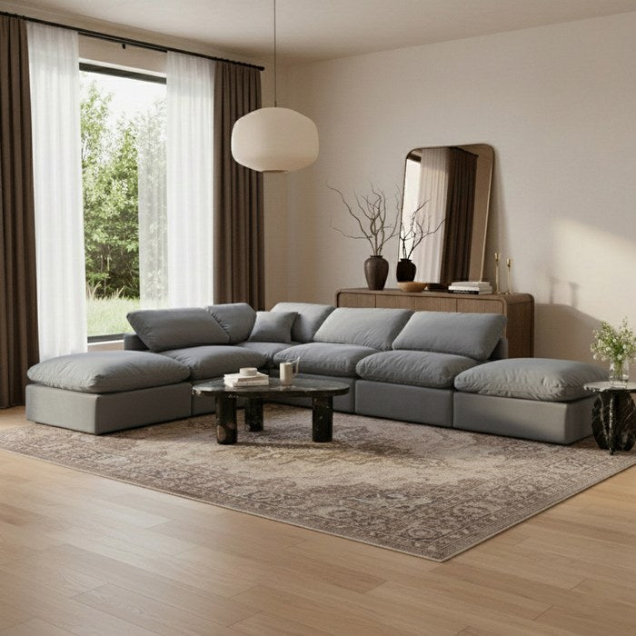 Meridian Furniture - Indulge 140" Grey Velvet Upholstered 6pc. Sectional - 147Grey-Sec6E - GreatFurnitureDeal
