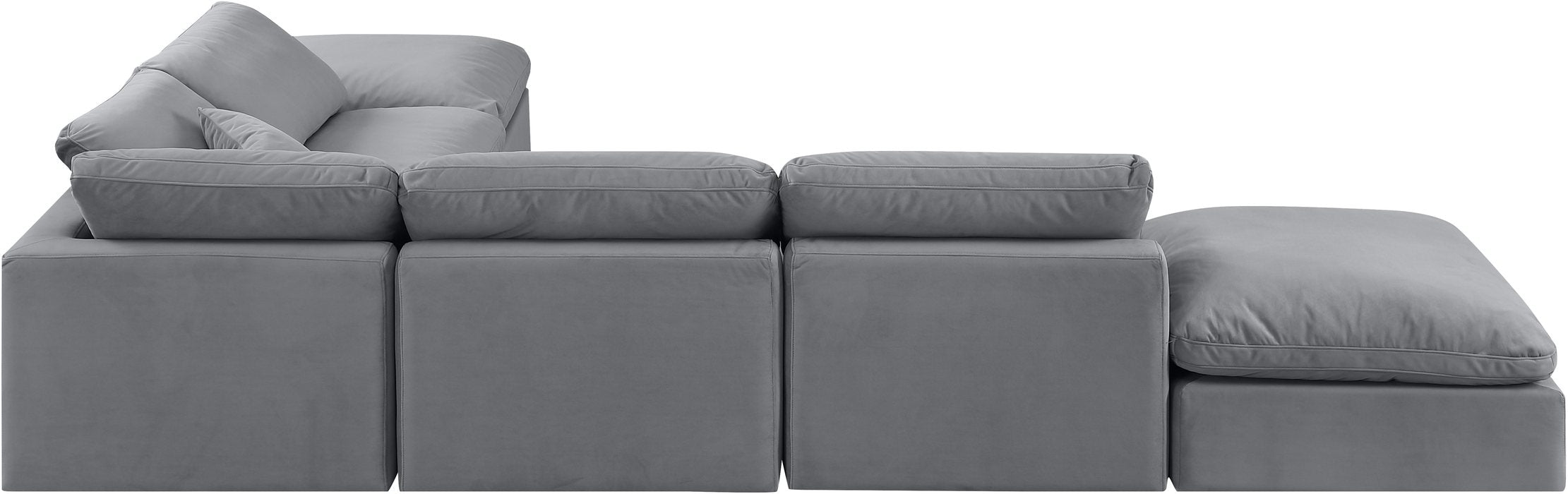 Meridian Furniture - Indulge 140" Grey Velvet Upholstered 6pc. Sectional - 147Grey-Sec6E - GreatFurnitureDeal