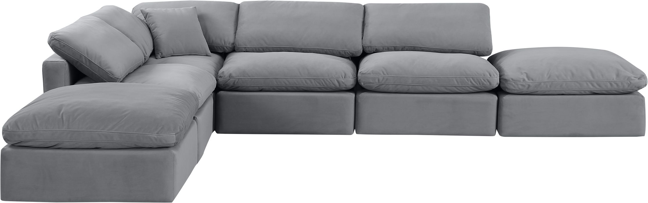 Meridian Furniture - Indulge 140" Grey Velvet Upholstered 6pc. Sectional - 147Grey-Sec6E - GreatFurnitureDeal