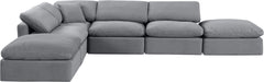 Meridian Furniture - Indulge 140" Grey Velvet Upholstered 6pc. Sectional - 147Grey-Sec6E - GreatFurnitureDeal