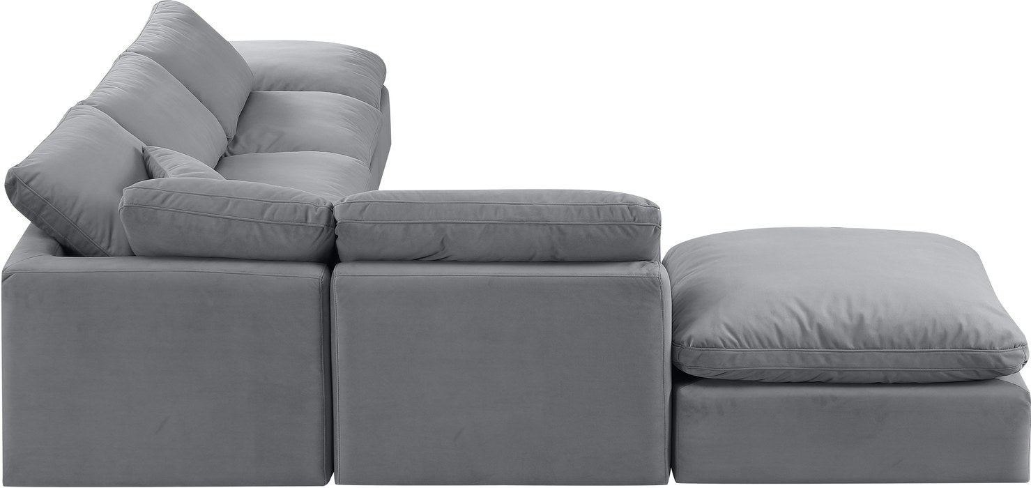 Meridian Furniture - Indulge 140" Grey Velvet Upholstered 6pc. Sectional - 147Grey-Sec6E - GreatFurnitureDeal