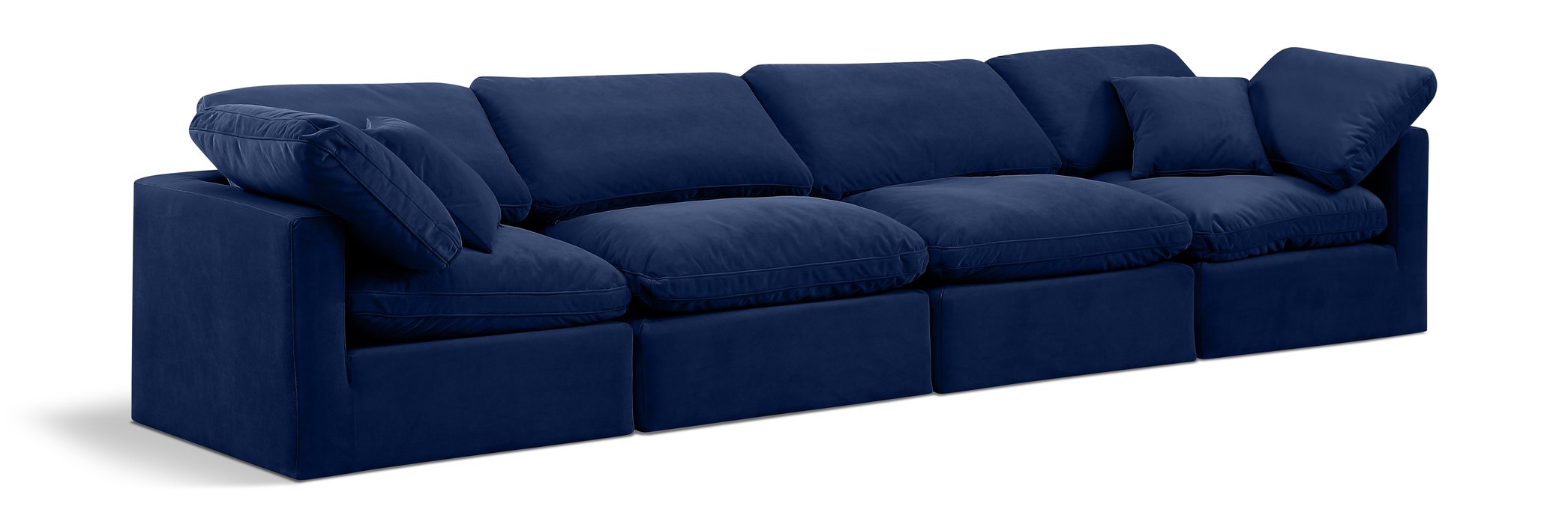 Meridian Furniture - Indulge 140" Navy Velvet Upholstered 4pc. Sofa - 147Navy-S140 - GreatFurnitureDeal