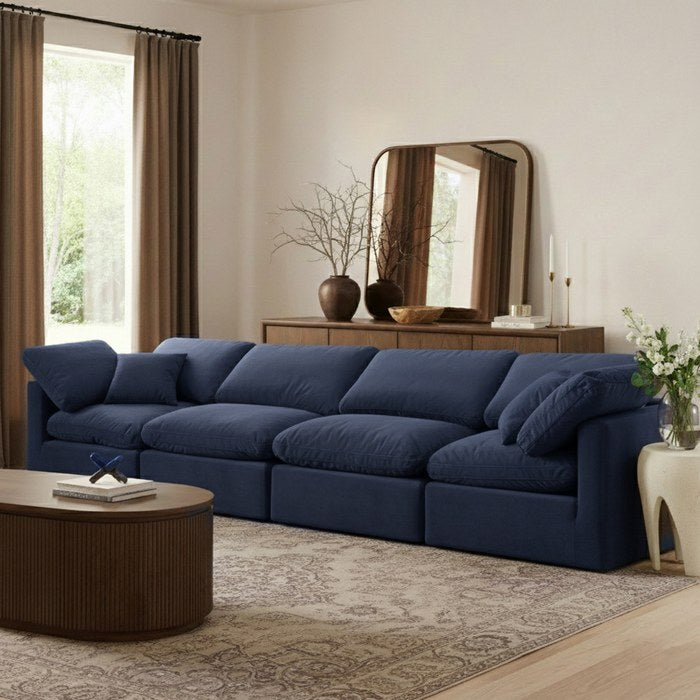 Meridian Furniture - Indulge 140" Navy Velvet Upholstered 4pc. Sofa - 147Navy-S140 - GreatFurnitureDeal