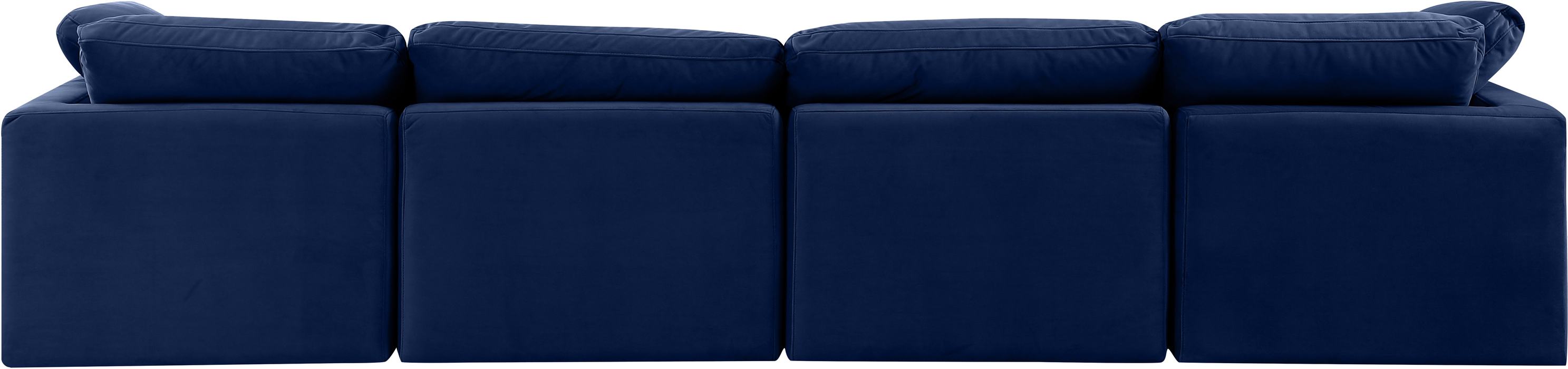 Meridian Furniture - Indulge 140" Navy Velvet Upholstered 4pc. Sofa - 147Navy-S140 - GreatFurnitureDeal