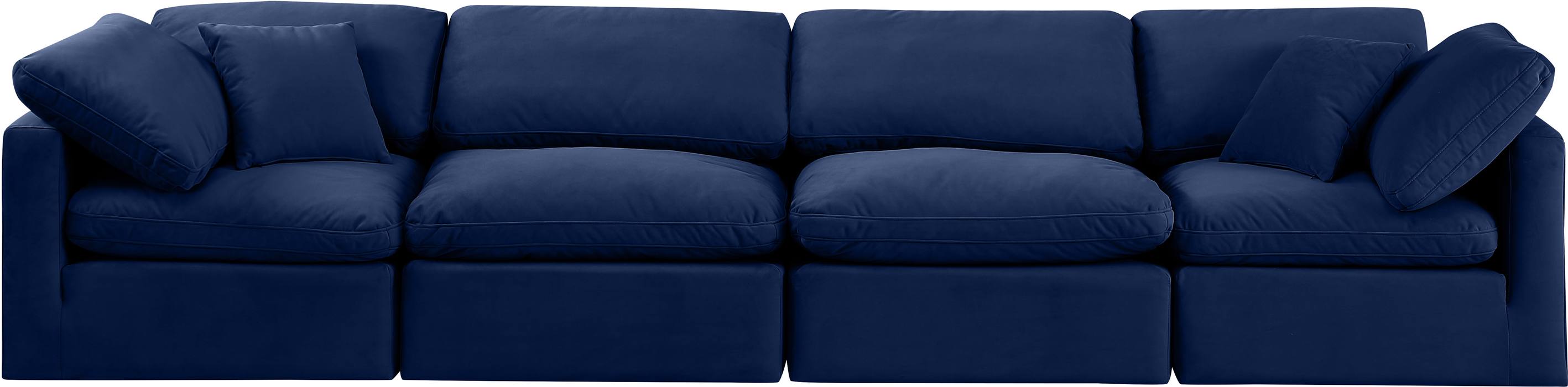 Meridian Furniture - Indulge 140" Navy Velvet Upholstered 4pc. Sofa - 147Navy-S140 - GreatFurnitureDeal
