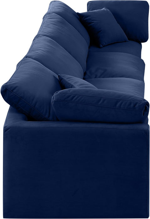 Meridian Furniture - Indulge 140" Navy Velvet Upholstered 4pc. Sofa - 147Navy-S140 - GreatFurnitureDeal