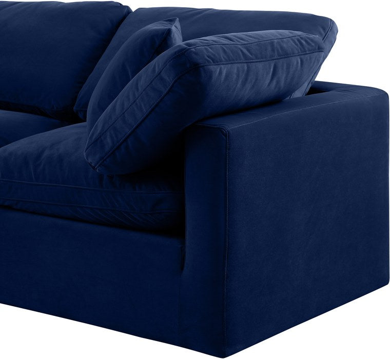 Meridian Furniture - Indulge 140" Navy Velvet Upholstered 4pc. Sofa - 147Navy-S140 - GreatFurnitureDeal