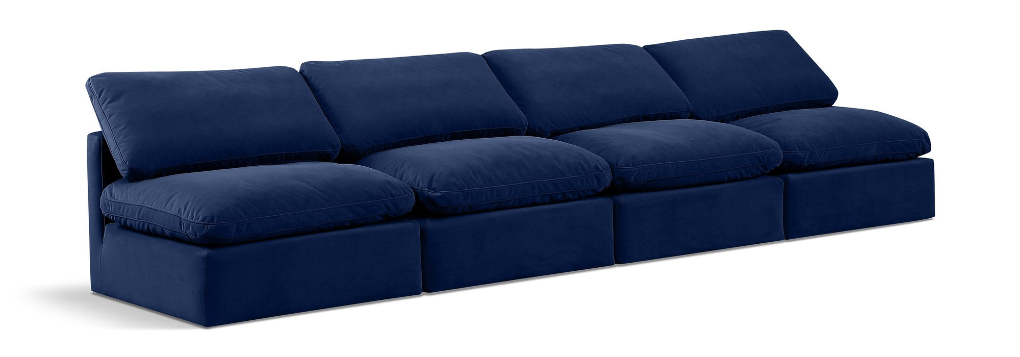 Meridian Furniture - Indulge 140" Navy Velvet Upholstered 4pc. Armless Sofa - 147Navy-S4 - GreatFurnitureDeal