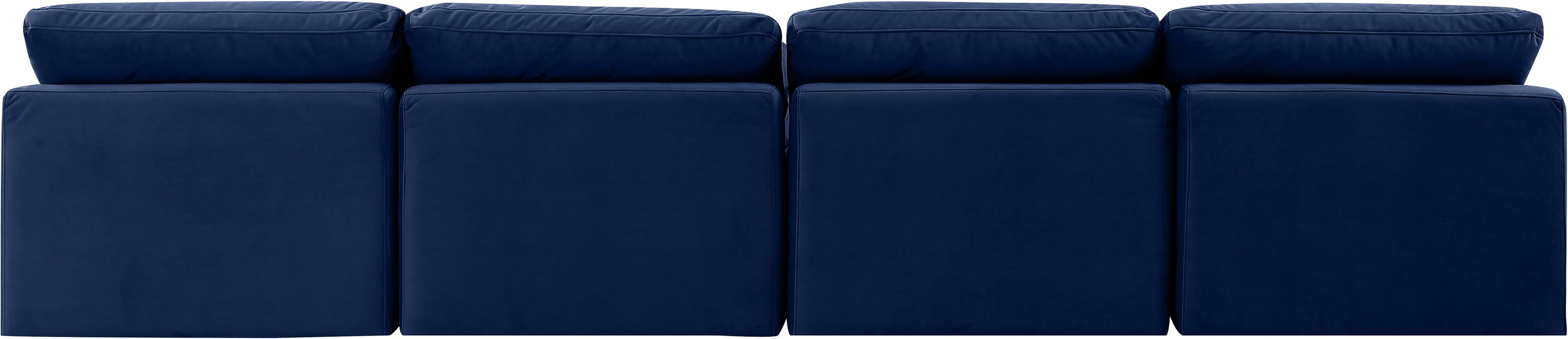 Meridian Furniture - Indulge 140" Navy Velvet Upholstered 4pc. Armless Sofa - 147Navy-S4 - GreatFurnitureDeal