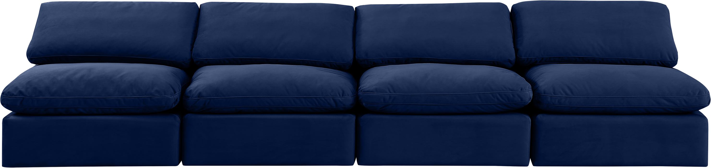 Meridian Furniture - Indulge 140" Navy Velvet Upholstered 4pc. Armless Sofa - 147Navy-S4 - GreatFurnitureDeal