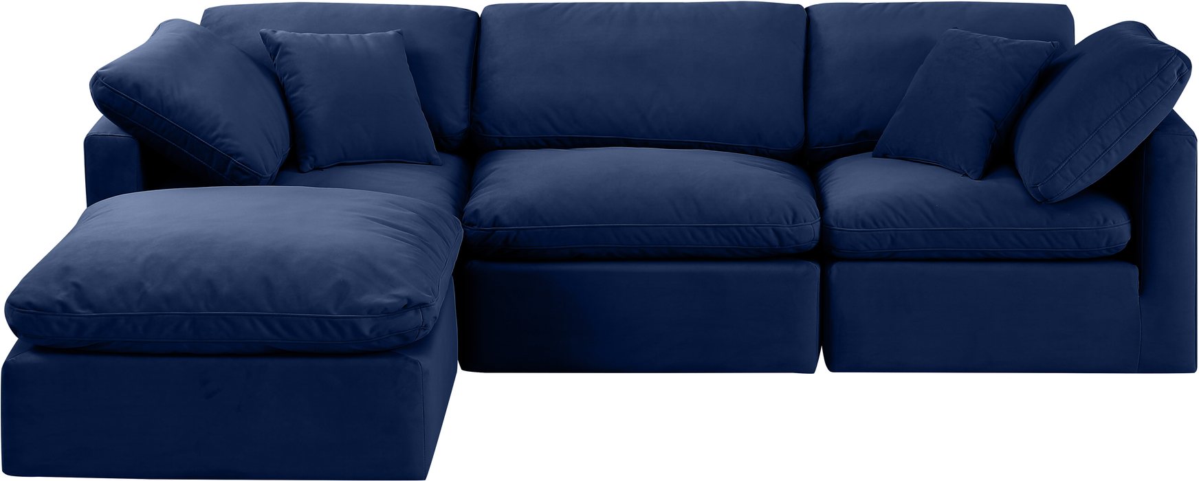 Meridian Furniture - Indulge 105" Navy Velvet Upholstered 4pc. Sectional - 147Navy-Sec4A - GreatFurnitureDeal