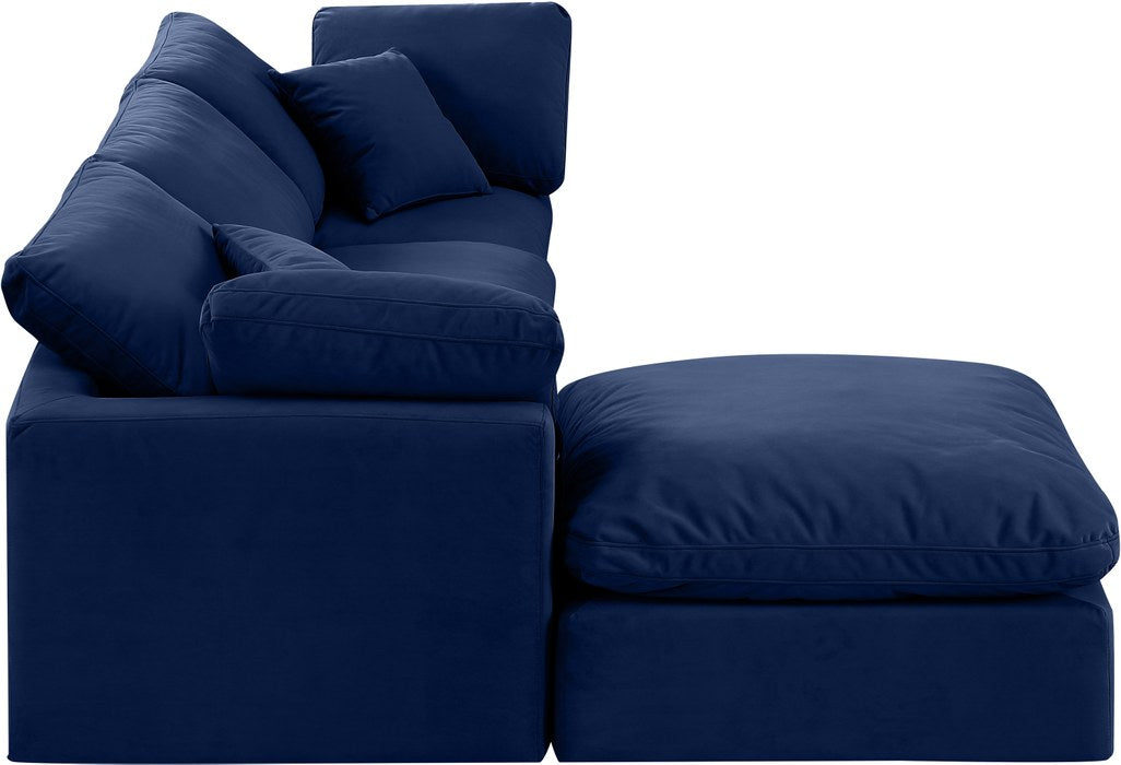 Meridian Furniture - Indulge 105" Navy Velvet Upholstered 4pc. Sectional - 147Navy-Sec4A - GreatFurnitureDeal