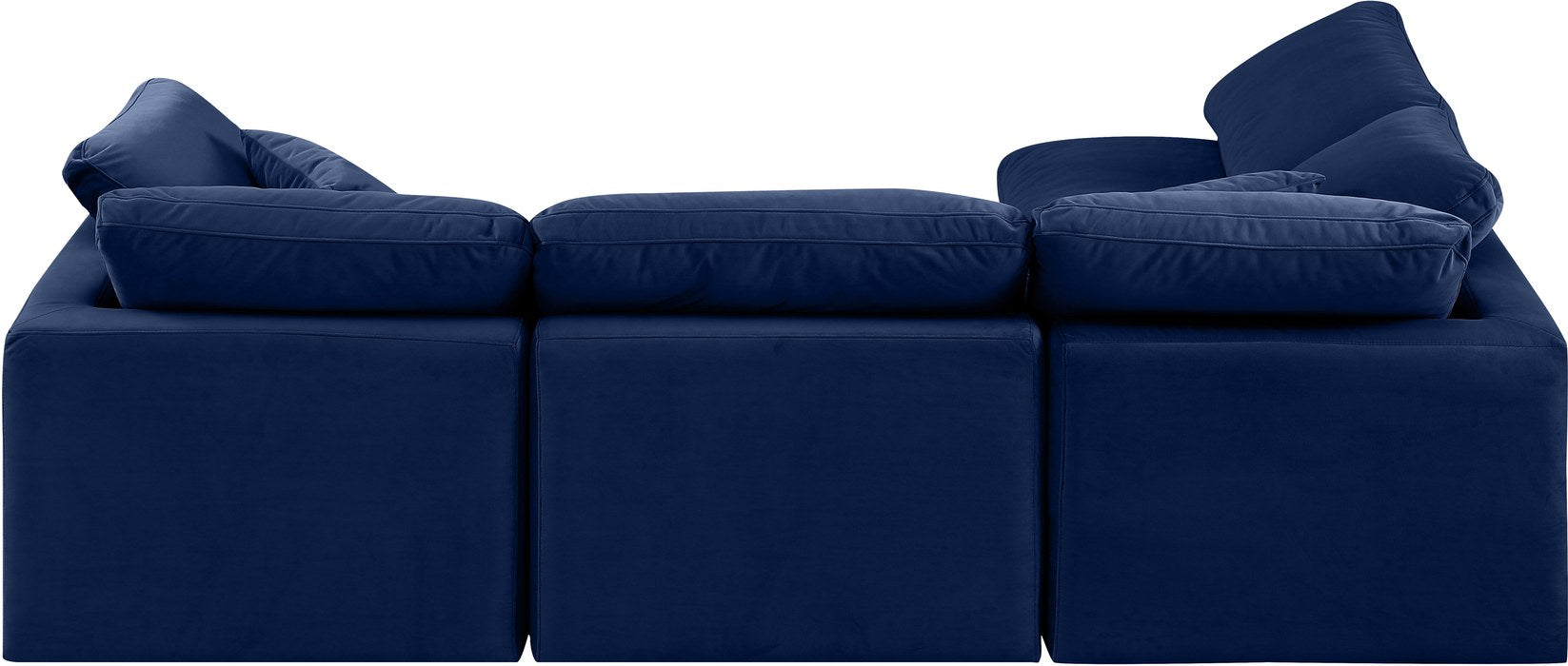 Meridian Furniture - Indulge 105" Navy Velvet Upholstered 4pc. Sectional - 147Navy-Sec4B - GreatFurnitureDeal