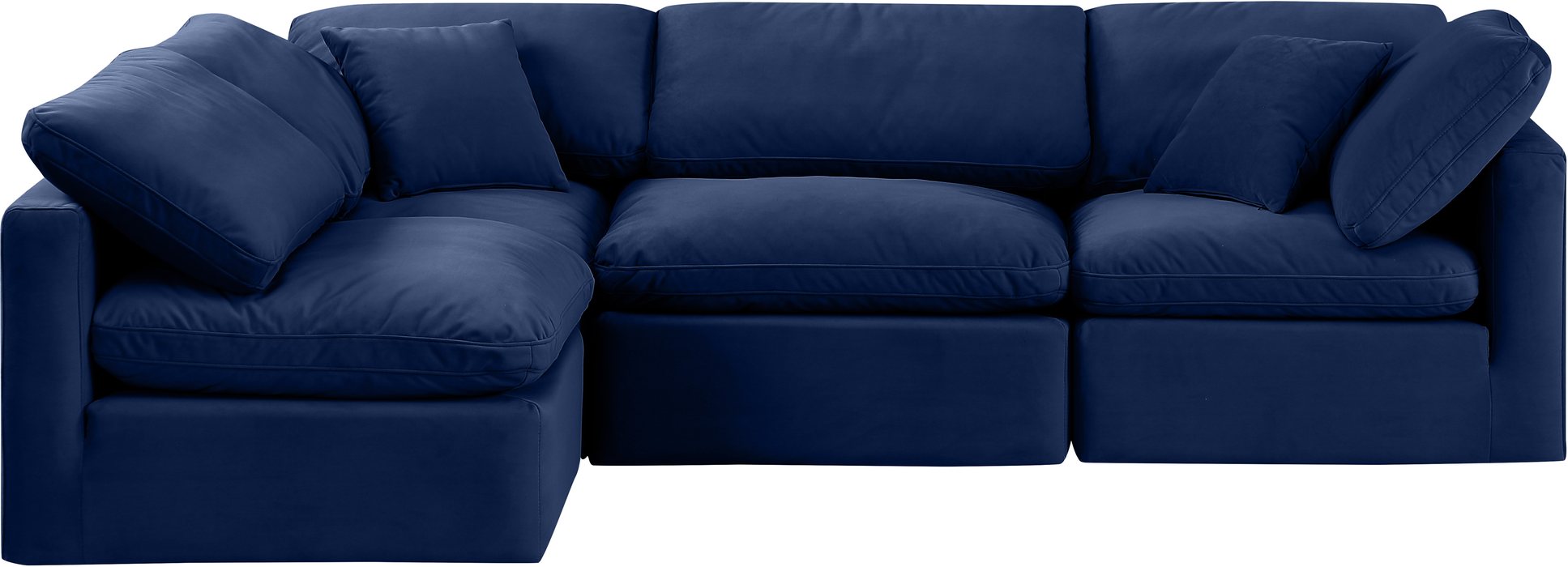 Meridian Furniture - Indulge 105" Navy Velvet Upholstered 4pc. Sectional - 147Navy-Sec4B - GreatFurnitureDeal