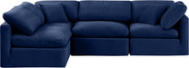 Meridian Furniture - Indulge 105" Navy Velvet Upholstered 4pc. Sectional - 147Navy-Sec4B - GreatFurnitureDeal