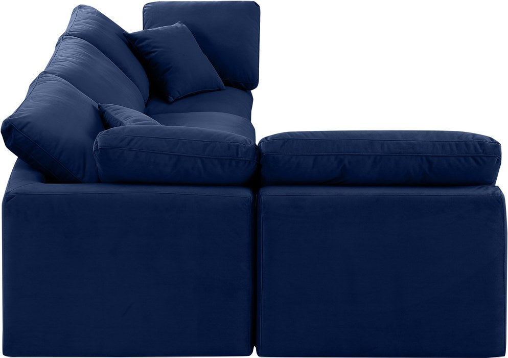 Meridian Furniture - Indulge 105" Navy Velvet Upholstered 4pc. Sectional - 147Navy-Sec4B - GreatFurnitureDeal