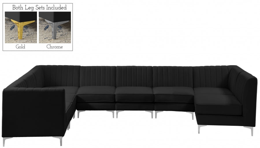 Meridian Furniture - Alina 142" Velvet Upholstered 8 Piece Modular Sectional - 604Black-Sec8A