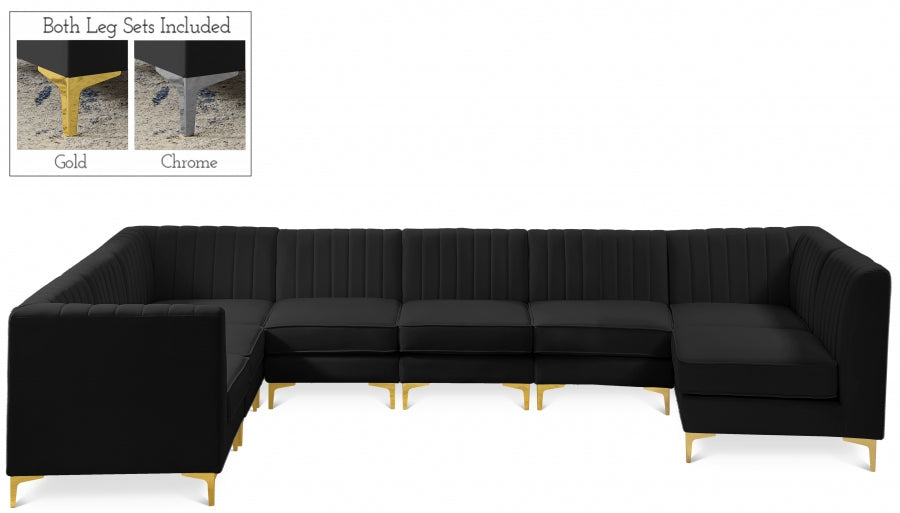 Meridian Furniture - Alina 142" Velvet Upholstered 8 Piece Modular Sectional - 604Black-Sec8A