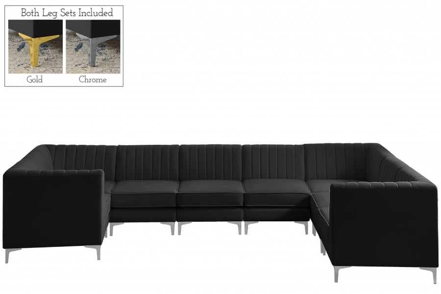 Meridian Furniture - Alina 142" Velvet Upholstered 8 Piece Modular Sectional - 604Black-Sec8C - GreatFurnitureDeal