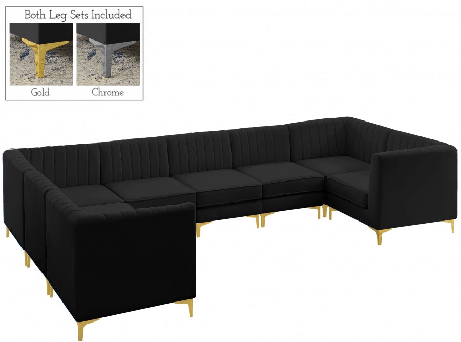 Meridian Furniture - Alina 142" Velvet Upholstered 8 Piece Modular Sectional - 604Black-Sec8C - GreatFurnitureDeal