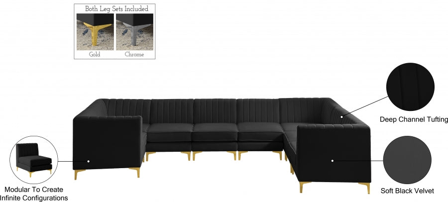 Meridian Furniture - Alina 142" Velvet Upholstered 8 Piece Modular Sectional - 604Black-Sec8C - GreatFurnitureDeal