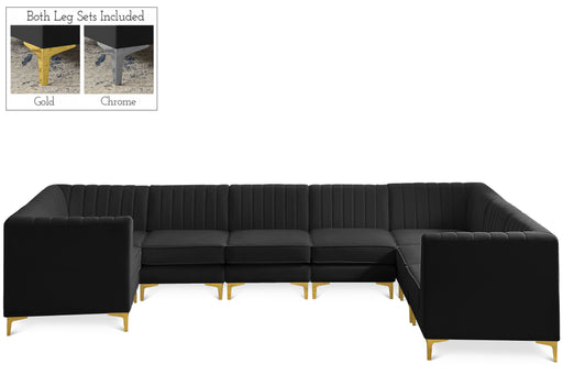 Meridian Furniture - Alina 142" Velvet Upholstered 8 Piece Modular Sectional - 604Black-Sec8C - GreatFurnitureDeal