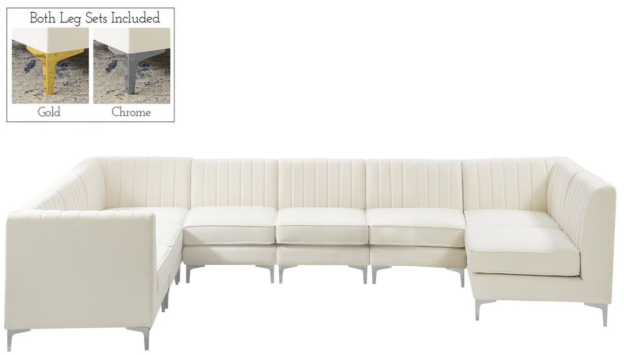 Meridian Furniture - Alina 142" Velvet Upholstered 8 Piece Modular Sectional - 604Cream-Sec8A