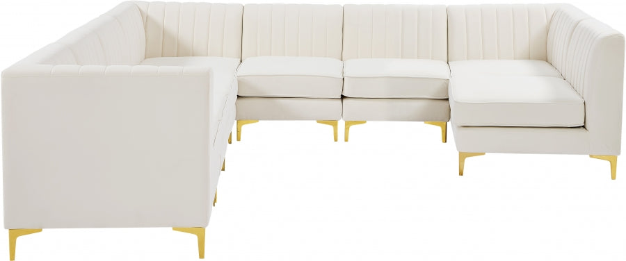 Meridian Furniture - Alina 142" Velvet Upholstered 8 Piece Modular Sectional - 604Cream-Sec8A