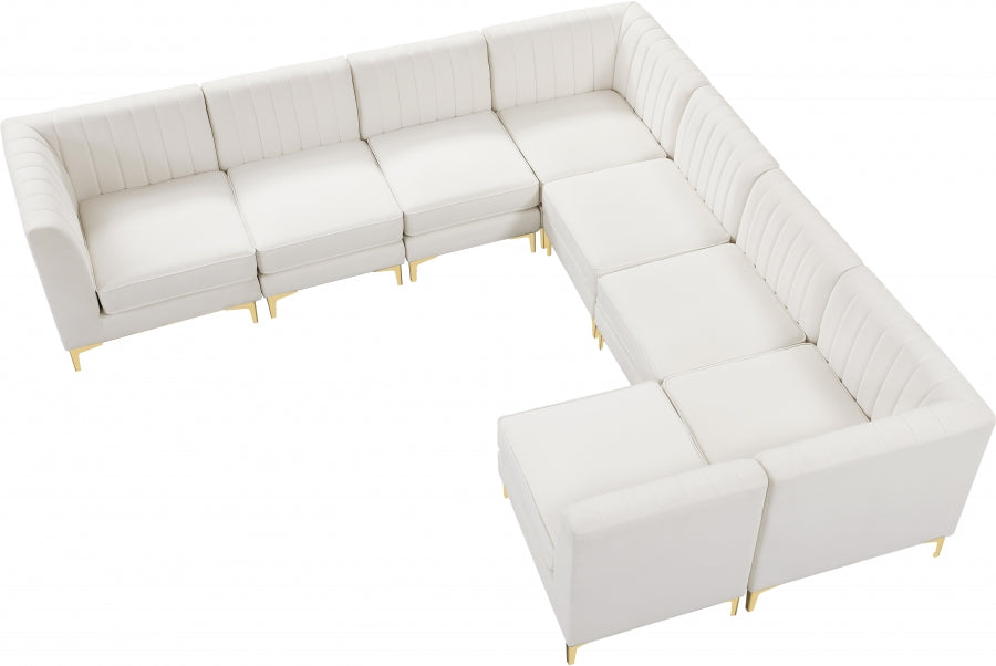 Meridian Furniture - Alina 142" Velvet Upholstered 8 Piece Modular Sectional - 604Cream-Sec8A