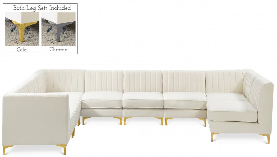 Meridian Furniture - Alina 142" Velvet Upholstered 8 Piece Modular Sectional - 604Cream-Sec8A