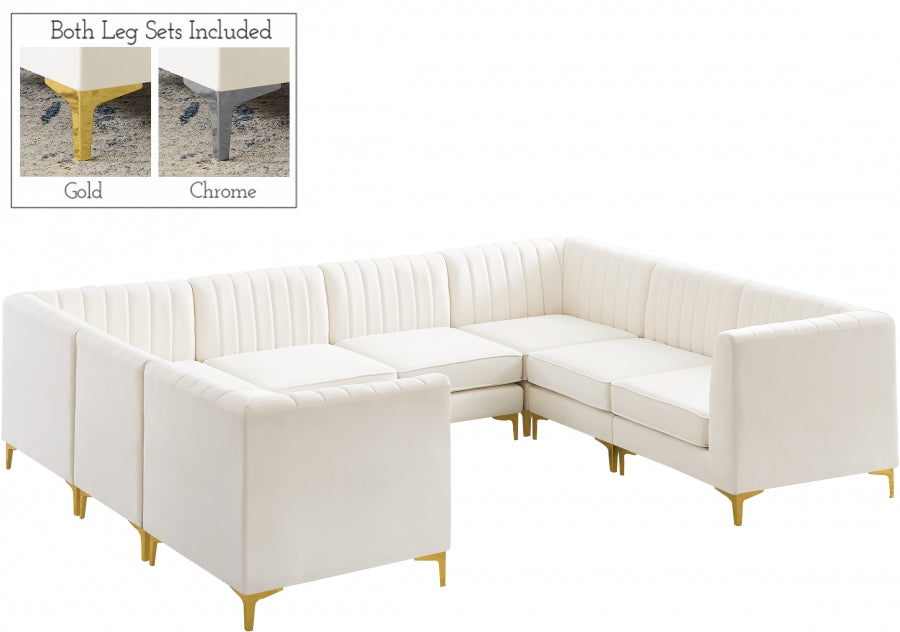 Meridian Furniture - Alina 116.5" Velvet Upholstered 8 Piece Modular Sectional - 604Cream-Sec8B - GreatFurnitureDeal