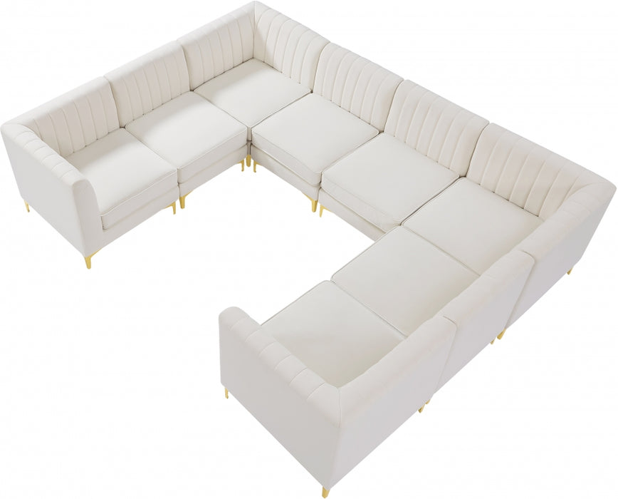 Meridian Furniture - Alina 116.5" Velvet Upholstered 8 Piece Modular Sectional - 604Cream-Sec8B - GreatFurnitureDeal