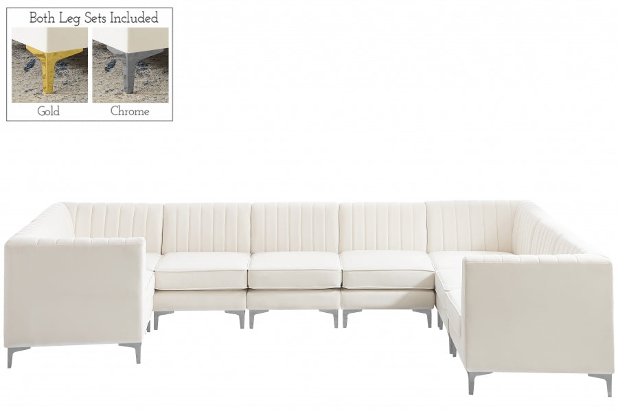 Meridian Furniture - Alina 142" Velvet Upholstered 8 Piece Modular Sectional - 604Cream-Sec8C - GreatFurnitureDeal