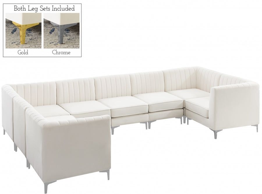 Meridian Furniture - Alina 142" Velvet Upholstered 8 Piece Modular Sectional - 604Cream-Sec8C - GreatFurnitureDeal