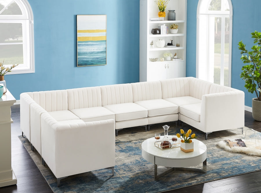 Meridian Furniture - Alina 142" Velvet Upholstered 8 Piece Modular Sectional - 604Cream-Sec8C - GreatFurnitureDeal