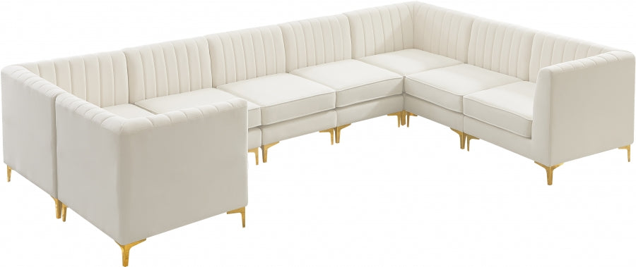Meridian Furniture - Alina 142" Velvet Upholstered 8 Piece Modular Sectional - 604Cream-Sec8C - GreatFurnitureDeal